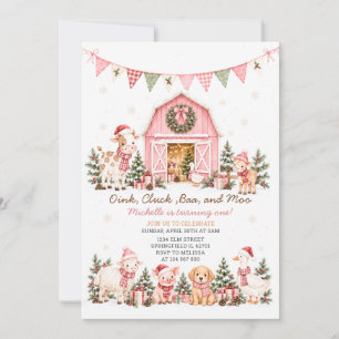 Pink Winter Vintage Barnyard Cute Animal Birthday Invitation