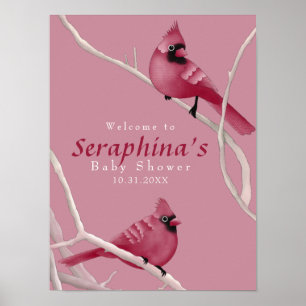 Pink Winter Watercolor Cardinals Baby Shower Poster