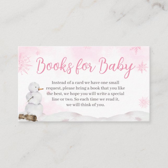 Pink Winter Wonderland Baby Shower Books for Baby Enclosure Card (Front)