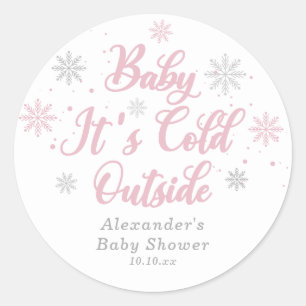 Pink Winter Wonderland Baby Shower Favour Classic Round Sticker