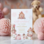 Pink Winter Wonderland Baby Shower Invitation<br><div class="desc">Invite guests to a cosy celebration with this Pink Winter Wonderland Baby Shower invitation. Featuring a charming snowman, gingerbread house, and pink Christmas ornaments, this sweet design sets the perfect tone for a winter baby shower. Personalise with your event details easily. Ideal for festive, winter-themed baby showers. - Designed by...</div>