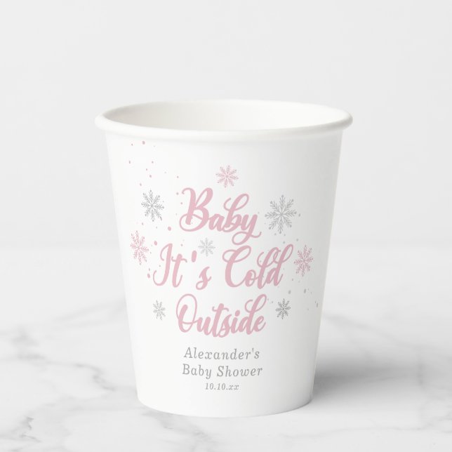 Pink Winter Wonderland Baby Shower Paper Cups (Front)