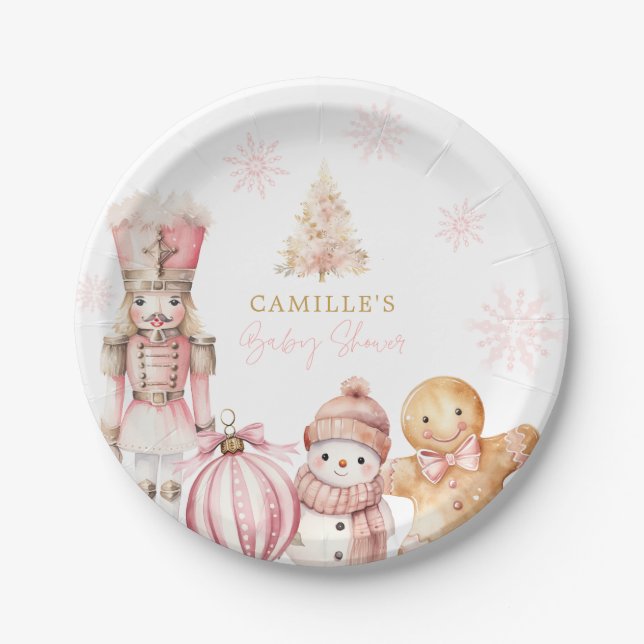Pink Winter Wonderland Baby Shower Paper Plate (Front)