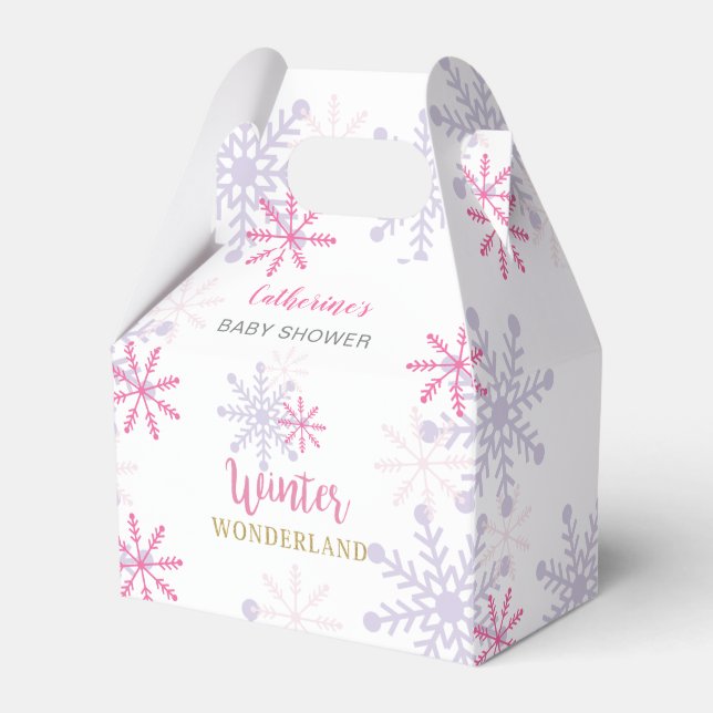 Pink Winter Wonderland Baby Shower Snowflakes Girl Favour Box (Front Side)