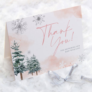 Pink Winter Wonderland Baby Shower Thank You Card