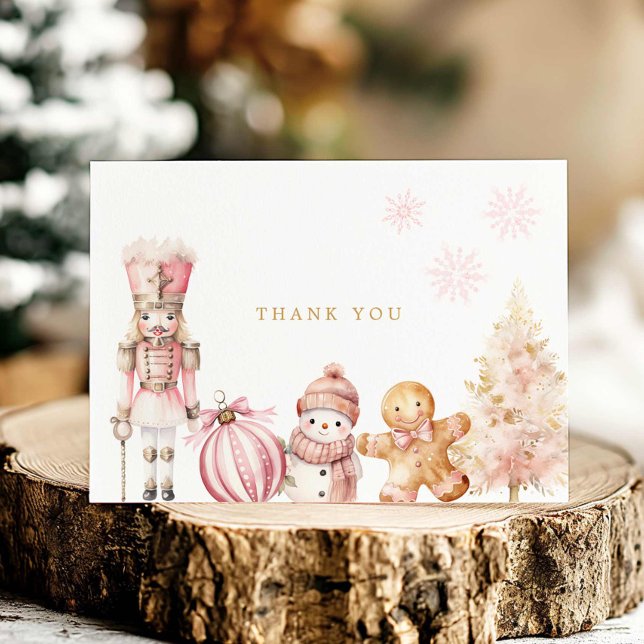 Pink Winter Wonderland Baby Shower Thank You Card (Elegant Pink Winter christmas baby shower thank you card)