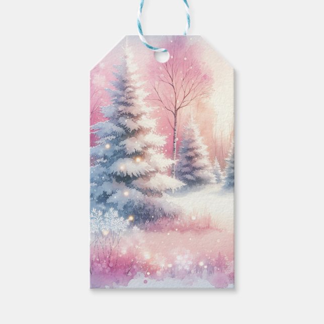 Pink Winter Wonderland Christmas Gift Tags (Front)