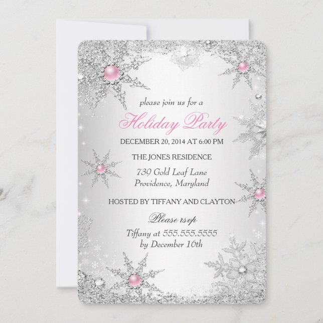 Pink Winter Wonderland Christmas Holiday Party 4a Invitation (Front)