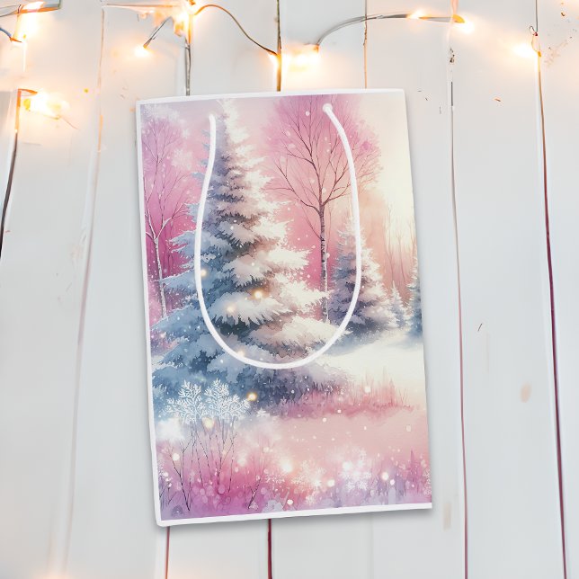 Pink Winter Wonderland Christmas  Medium Gift Bag (Creator Uploaded)