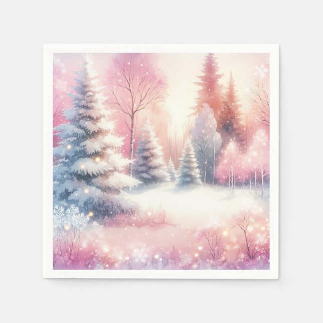 Pink Winter Wonderland Christmas  Napkin (Front)