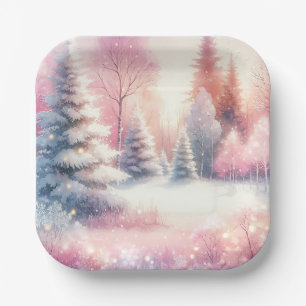 Pink Winter Wonderland Christmas  Paper Plate