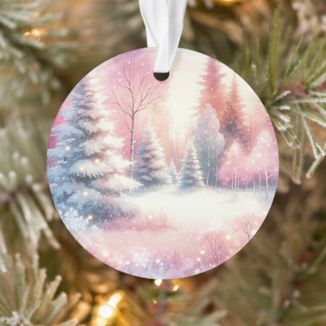 Pink Winter Wonderland Christmas Personalised Ornament (Tree)