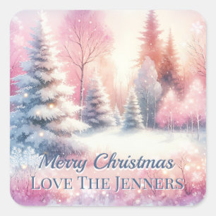 Pink Winter Wonderland Christmas Personalised Square Sticker