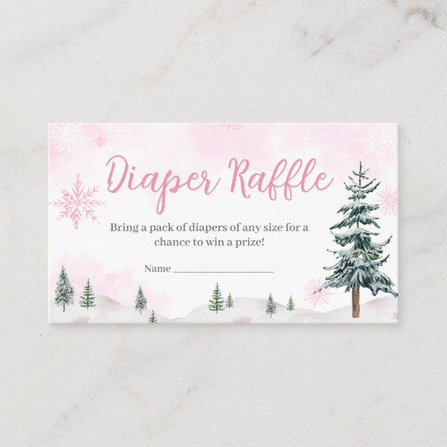 Pink Winter Wonderland Diaper Raffle Enclosure Card (Front)