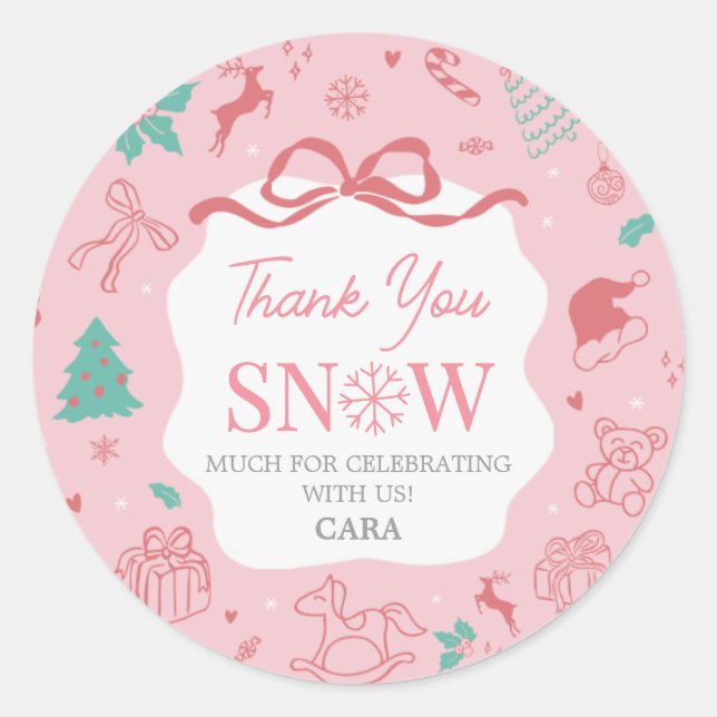 Pink Winter Wonderland First Birthday Classic Round Sticker (Front)