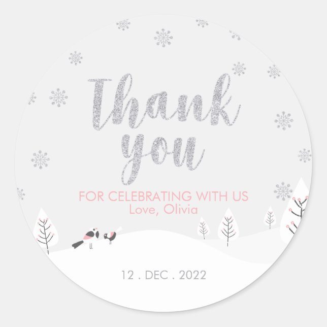 Pink Winter Wonderland, Girl Baby Shower/Sprinkle  Classic Round Sticker (Front)