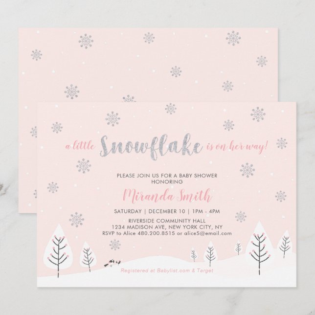 Pink Winter Wonderland, Girl Baby Shower/Sprinkle  Invitation (Front/Back)