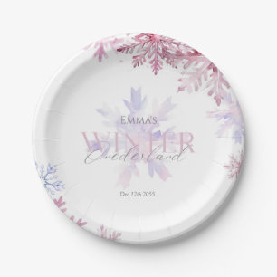 Pink Winter Wonderland Snowflake First Birthday Paper Plate
