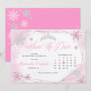 Pink Winter Wonderland Snowflake Save The Date Invitation