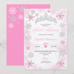 Pink Winter Wonderland Snowflake Sweet 16 Invitation