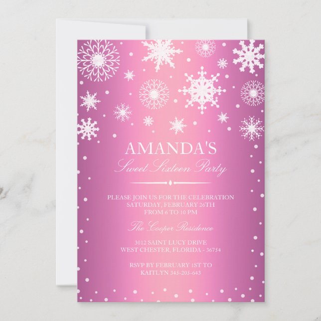 Pink Winter Wonderland Sweet 16 Invitation (Front)