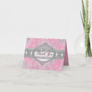 Pink Winter Wonderland Sweet 16 Thank You Card