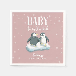 Pink Winter Wonderland Theme Penguin Baby Shower Napkin