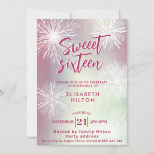 Pink Winter wonderland watercolor snowflakes  Invitation