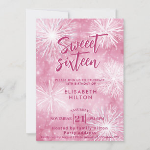 Pink Winter wonderland watercolor snowflakes  Invitation
