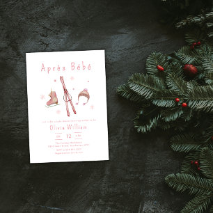 Pink Winter Woodland Après Bébé Ski Baby Shower Invitation