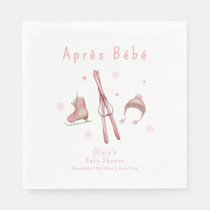 Pink Winter Woodland Après Bébé Ski Baby Shower  Napkin