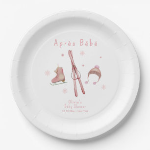 Pink Winter Woodland Après Bébé Ski Baby Shower Paper Plate