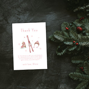 Pink Winter Woodland Après Bébé Ski Baby Shower  Thank You Card