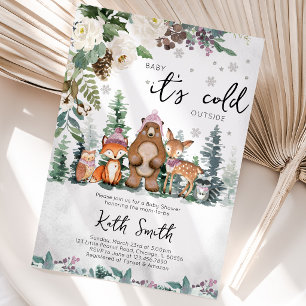 Pink Winter Woodland Baby Shower Invitation