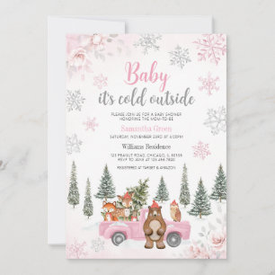 Pink Winter Woodland Baby Shower Invitation