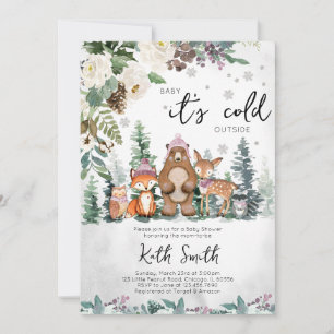 Pink Winter Woodland Baby Shower Invitation
