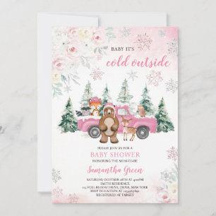 Pink Winter Woodland Baby Shower Invitation