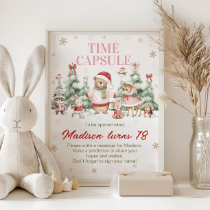 Pink Winter Woodland Birthday Time Capsule Sign