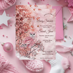  Pink winter woodland modern Baby Shower  Invitation