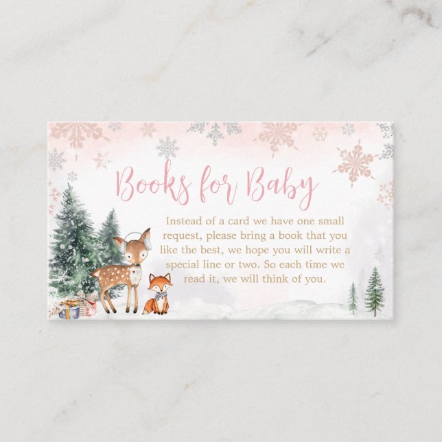 Pink Winter Woodland Truck Books for Baby Enclosure Card (Front)