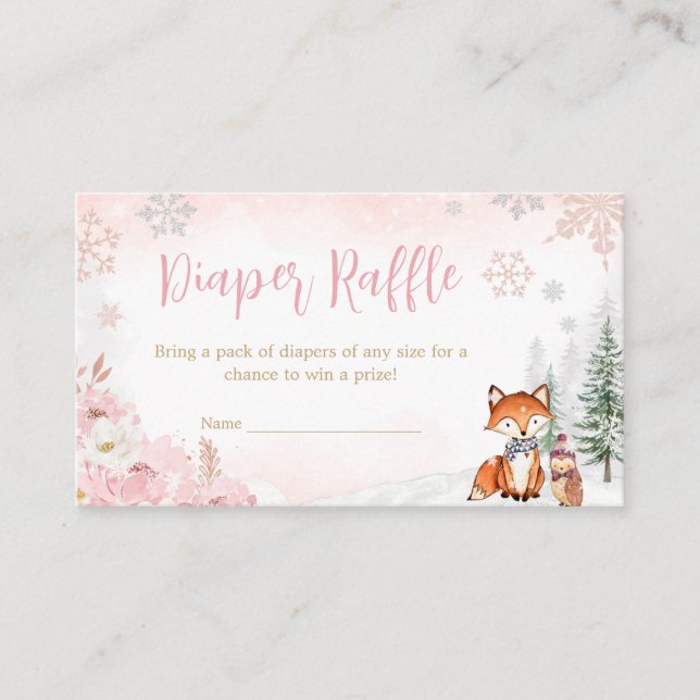 Pink Winter Woodland Truck Diaper Raffle Enclosure Card (Front)