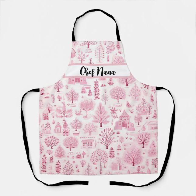 Pink Winterscape Snowy Wonderland Christmas Nana Apron (Front)