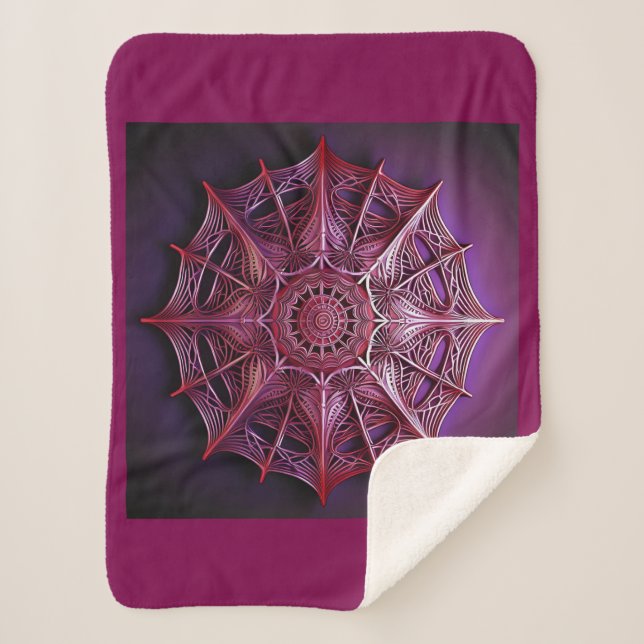 Pink Wireframe Mandelbrot Sherpa Blanket (Front)
