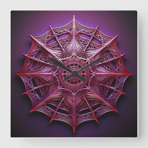 Pink Wireframe Mandelbrot Square Wall Clock