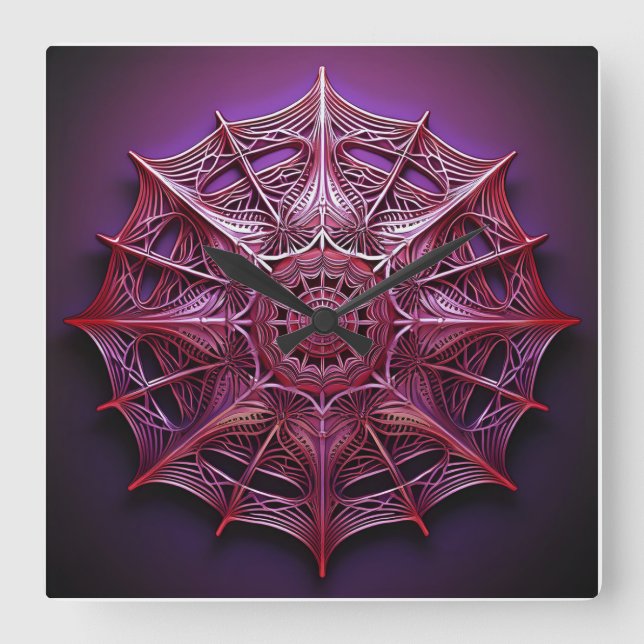 Pink Wireframe Mandelbrot Square Wall Clock (Front)