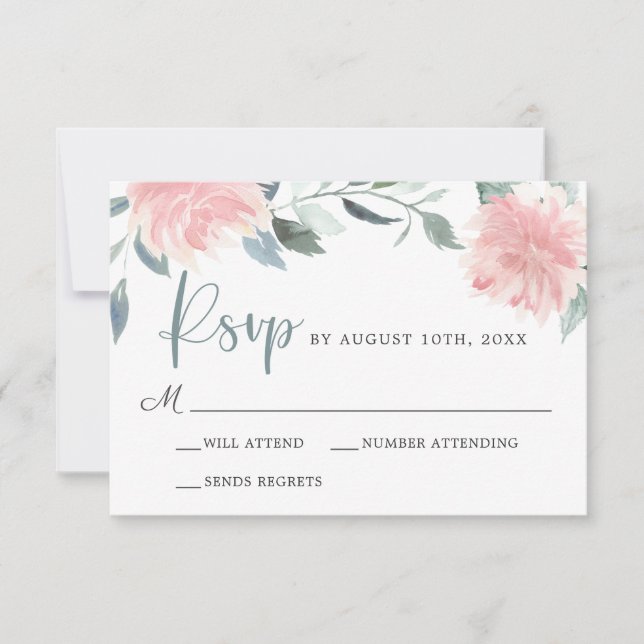 Pink Wispy Floral Elegant Wedding RSVP (Front)