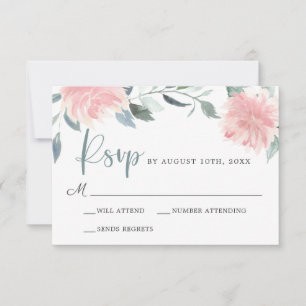 Pink Wispy Floral Elegant Wedding RSVP Card