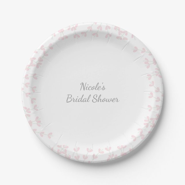 Pink Wispy Rustic Vine Engagement Bridal Shower Paper Plate (Front)