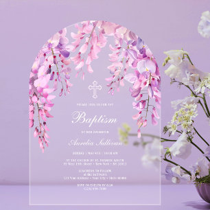 Pink Wisteria Baptism Acrylic Invitations