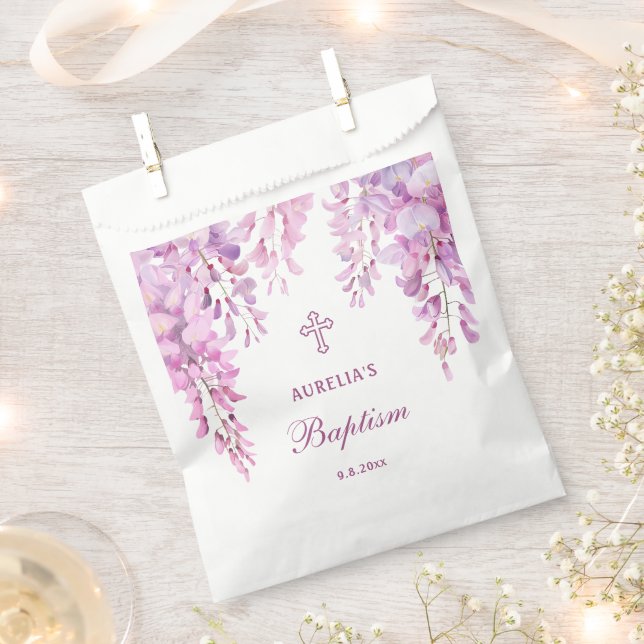 Pink Wisteria Baptism Favour Bags (Clipped)